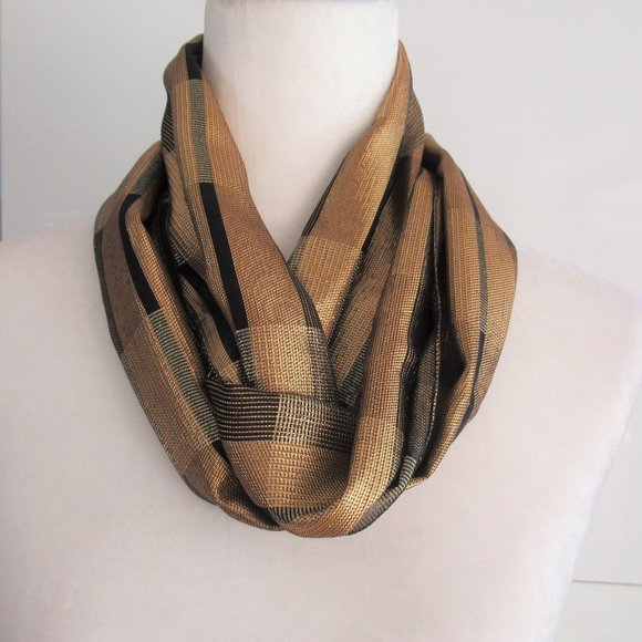 Anne Klein Metallic Rayon Rectangular Scarf 10" x 60" Gold Black Color NWOT - Picture 2 of 11